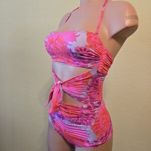 Nanette Lepore Pink Floral Cutout One-Piece Swimsuit
